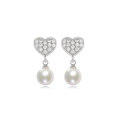 Cubic Zirconia Micro Pave Brass Earring, with Plastic Pearl, plated & micro pave cubic zirconia & for woman 