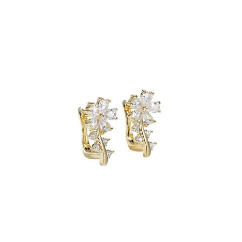 Cubic Zirconia Micro Pave Brass Earring, petals, plated, micro pave cubic zirconia & for woman 