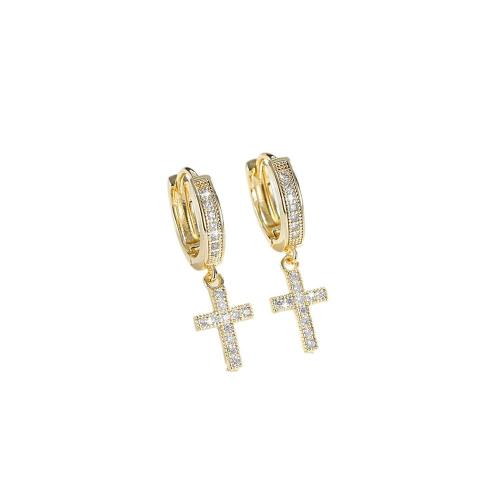 Cubic Zirconia Micro Pave Brass Earring, Cross, plated, micro pave cubic zirconia & for woman 