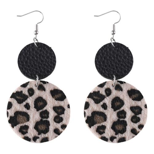 Fashion Create Jewelry Earring, Zinc Alloy, with PU Leather, plated, for woman & leopard pattern 