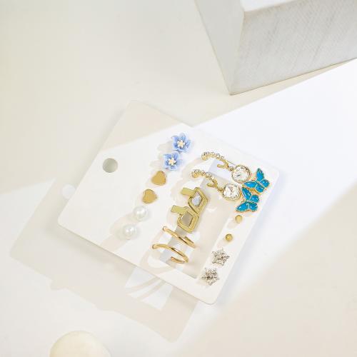 Zinc Alloy Earring Set, with Plastic Pearl, plated & for woman & enamel & with rhinestone 