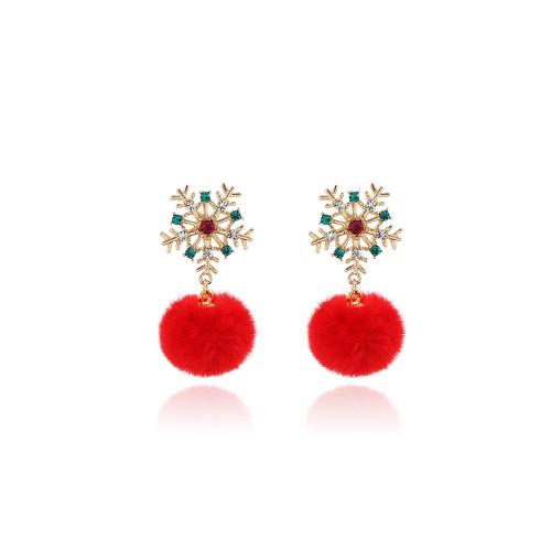 Fluffy Pom Pom Earrings, Zinc Alloy, with Plush, plated, for woman & with rhinestone 