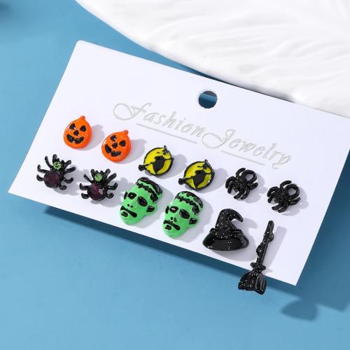 aleación de zinc Stud aretes, 6 piezas & para mujer & esmalte, color mixto, Vendido por Set