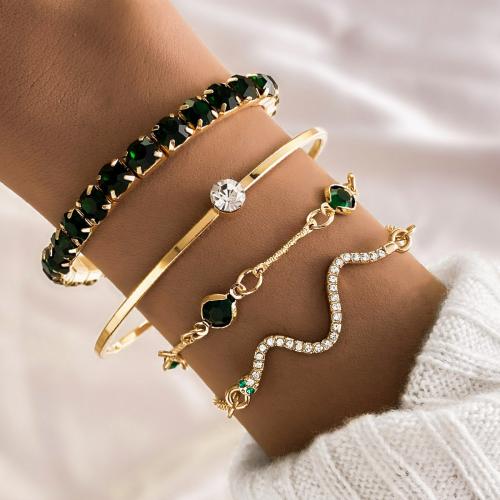 Zinc Alloy Rhinestone Bracelets, plated, 4 pieces & for woman & with rhinestone, golden 