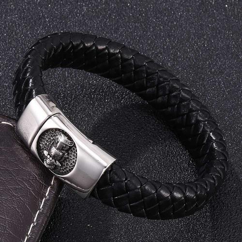 bracelet de cordon en PU , Acier inoxydable 304, avec cuir PU, Placage ionique sous vide, normes différentes pour le choix & pour homme, plus de couleurs à choisir, Vendu par PC[