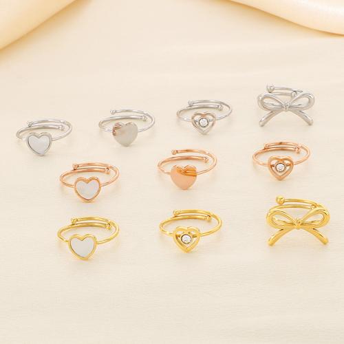 Rhinestone Stainless Steel Finger Ring, 304 Stainless Steel, with Shell, Vacuum Ion Plating, Adjustable & for woman & with rhinestone 