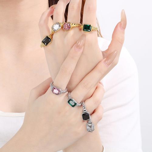 Anillo de dedo de acero inoxidable perla de cristal, acero inoxidable 304, con Vidrio, Recubrimiento iónico al vacío, diverso tamaño para la opción & diferentes estilos para la opción & para mujer, más colores para la opción, Vendido por UD