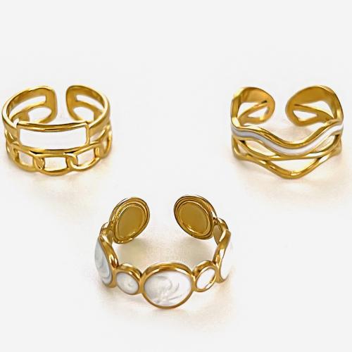 Enamel Stainless Steel Finger Ring, 316L Stainless Steel, 18K gold plated, fashion jewelry & for woman, golden 