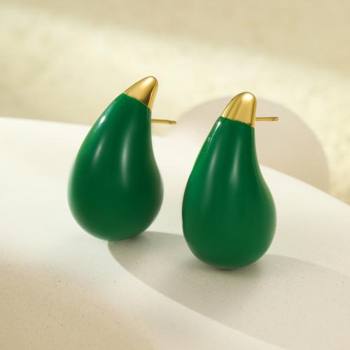 Stainless Steel Stud Earring, 304 Stainless Steel, 18K gold plated, fashion jewelry & for woman & enamel, green 