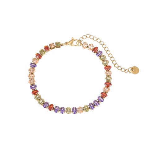 Acero inoxidable Pulsera con dijes, acero inoxidable 304, con 6cm extender cadena, 18K chapado en oro, Joyería & micro arcilla de zirconia cúbica & para mujer, más colores para la opción, longitud:aproximado 17 cm, Vendido por UD[