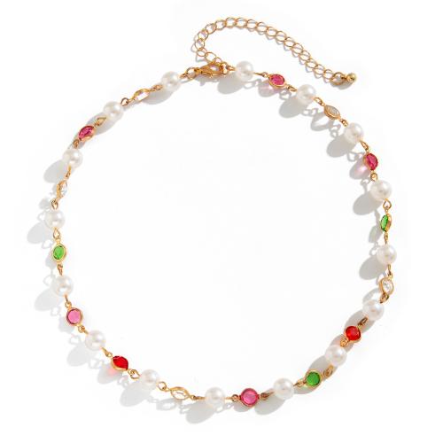 Crystal Zinc Alloy Necklace, with Crystal & Plastic Pearl, fashion jewelry & for woman 