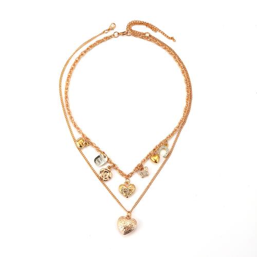 Zinc Alloy Necklace, with 5cm extender chain, Double Layer & fashion jewelry & for woman, golden Approx 40 cm 