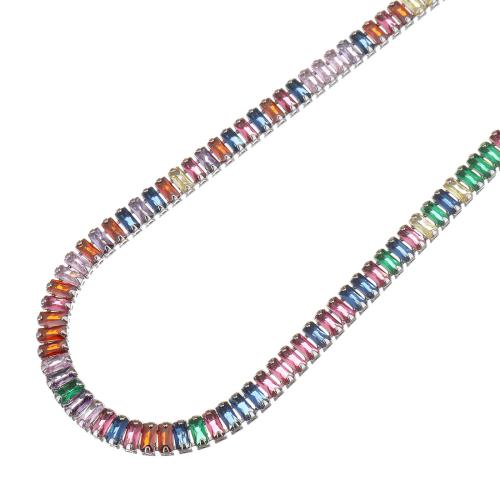 Cubic Zircon Micro Pave Brass Necklace, Cubic Zirconia, with brass chain, plated, Adjustable & for woman, multi-colored, 5.6mm,1mm Approx 19-25 Inch 