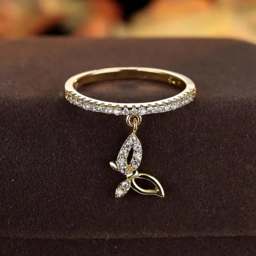 Cubic Zirconia Micro Pave Brass Finger Ring, Butterfly & micro pave cubic zirconia & for woman 