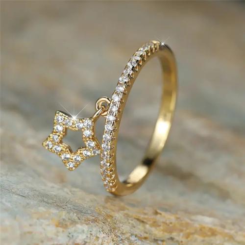 Cubic Zirconia Micro Pave Brass Finger Ring, Star & micro pave cubic zirconia & for woman 