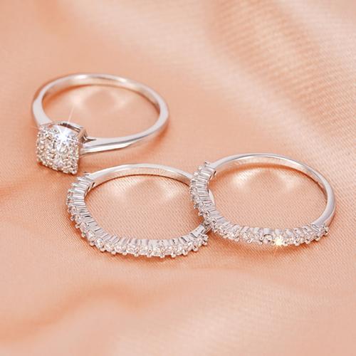 Cubic Zirconia Micro Pave Brass Finger Ring, three pieces & micro pave cubic zirconia & for woman 