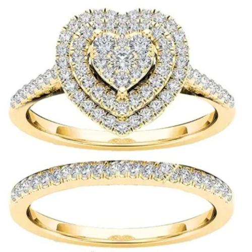 Cubic Zirconia Micro Pave Brass Finger Ring, Heart, 2 pieces & micro pave cubic zirconia & for woman 