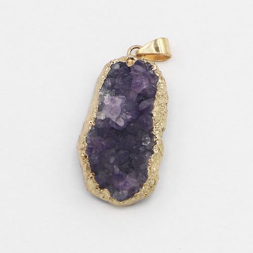 Natural Quartz Pendants, Amethyst, with Brass & Iron & 304 Stainless Steel, irregular, plated, DIY mm*20-25mm*10-20mm 