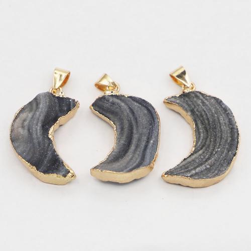 Agate Stainless Steel Pendants, with Iron & 304 Stainless Steel, Moon, gold color plated, DIY mm×20-25mm×5-10mm [