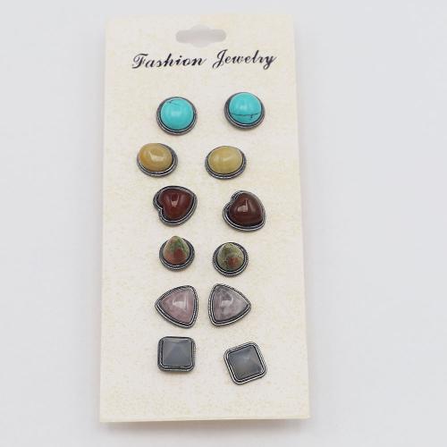 Gemstone Stud Earring, Piedra natural, con acero inoxidable 304, Recubrimiento iónico al vacío, Joyería & para mujer, más colores para la opción, Ear stud:10-13mm,Cardboard: 13×6cm, 6parespareja/Set, Vendido por Set[