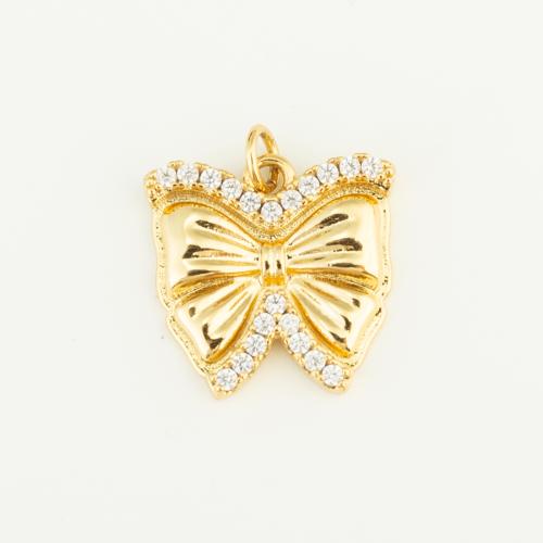 Cubic Zirconia Micro Pave Brass Pendant, Bowknot, gold color plated, DIY & micro pave cubic zirconia 