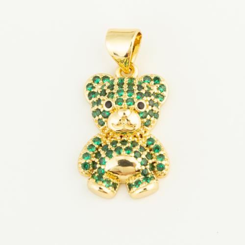 Cubic Zirconia Micro Pave Brass Pendant, Bear, gold color plated, DIY & micro pave cubic zirconia, green 