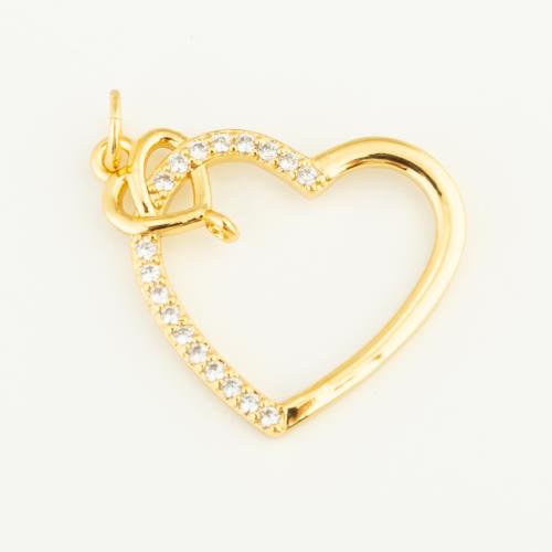 Cubic Zirconia Micro Pave Brass Pendant, Heart, gold color plated, DIY & micro pave cubic zirconia 