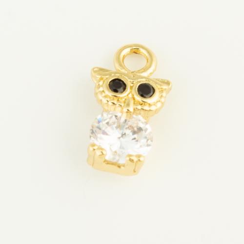 Pendentifs en laiton zircon cubique (CZ), hibou, Placage de couleur d'or, DIY & pavé de micro zircon Vendu par PC