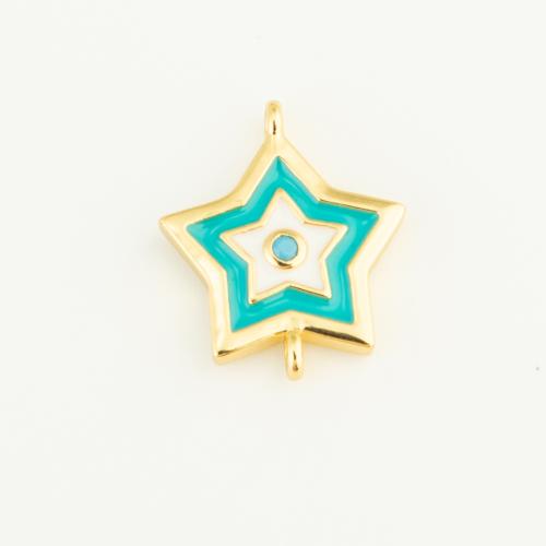 Enamel Brass Connector, Star, gold color plated, 1/11 loop & DIY, green 