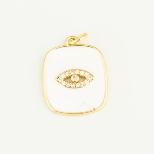 Enamel Brass Pendants, Square, gold color plated, DIY & micro pave cubic zirconia, white 