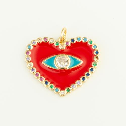 Cubic Zirconia Micro Pave Brass Pendant, Heart, gold color plated, DIY & micro pave cubic zirconia & enamel, red [