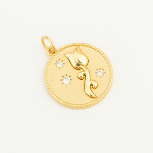 Cubic Zirconia Micro Pave Brass Pendant, Round, gold color plated, DIY & micro pave cubic zirconia 