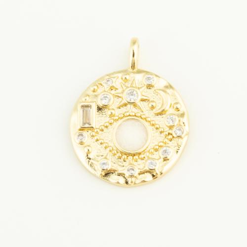 Cubic Zirconia Micro Pave Brass Pendant, Round, gold color plated, DIY & micro pave cubic zirconia & enamel 