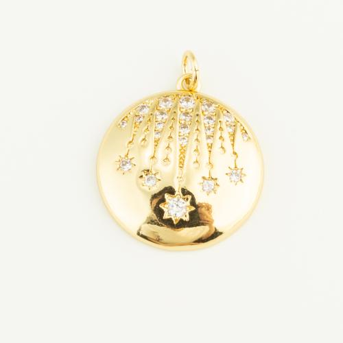 Cubique Pendentif en laiton zircon pavent, Rond, Placage de couleur d'or, DIY & pavé de micro zircon Vendu par PC