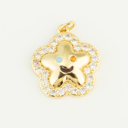 Cubic Zirconia Micro Pave Brass Pendant, Flower, gold color plated, DIY & micro pave cubic zirconia 