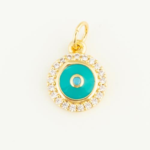 Cubic Zirconia Micro Pave Brass Pendant, Round, gold color plated, DIY & micro pave cubic zirconia & enamel, green 