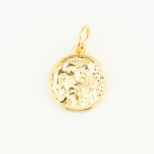 Brass Jewelry Pendants, Round, gold color plated, DIY 