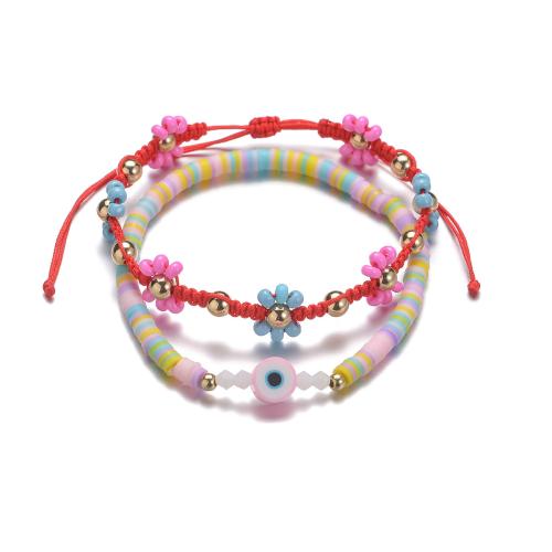 Mode Schmuck Fußkettchen, Polymer Ton, mit Seedbead & Nylonschnur, 2 Stück & Modeschmuck, gemischte Farben, verkauft von setzen