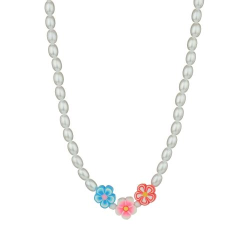 Collier de perles en plastique, perle de plastique, avec argile de polymère, bijoux de mode, blanc, Vendu par PC