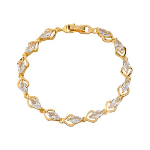 Bracelet cubique en laiton zircon pavent, Placage, pavé de micro zircon & pour femme, Or, Vendu par PC[