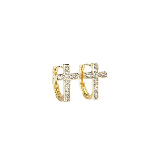 Cubic Zirconia Micro Pave Brass Earring, Cross, plated, micro pave cubic zirconia & for woman 