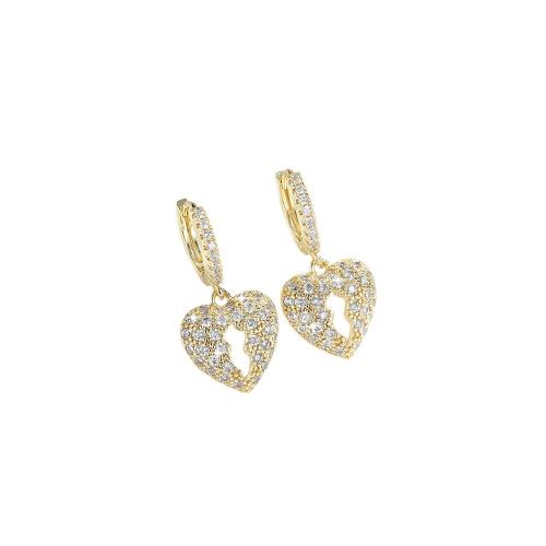 Cubic Zirconia Micro Pave Brass Earring, Heart, plated, micro pave cubic zirconia & for woman 