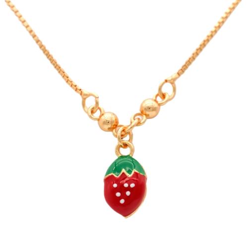 Brass Children Necklace, plated & micro pave cubic zirconia & enamel Approx 41-50 cm 