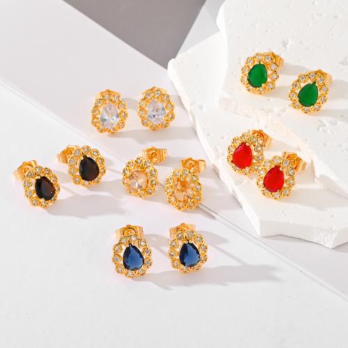 Boucles d'oreilles en laiton zircon cubique pavent, Placage, pavé de micro zircon & pour femme, plus de couleurs à choisir, Vendu par paire[