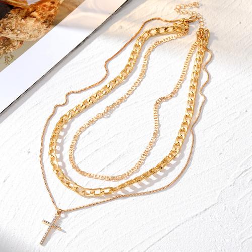 Fashion Multi Layer Necklace, Zinc Alloy, plated, for woman & with rhinestone, golden [