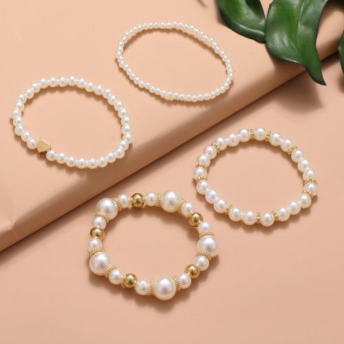 Plastic Pearl Bracelets, Zinc Alloy, with Plastic Pearl, 4 pieces & for woman, golden Approx 16 cm [