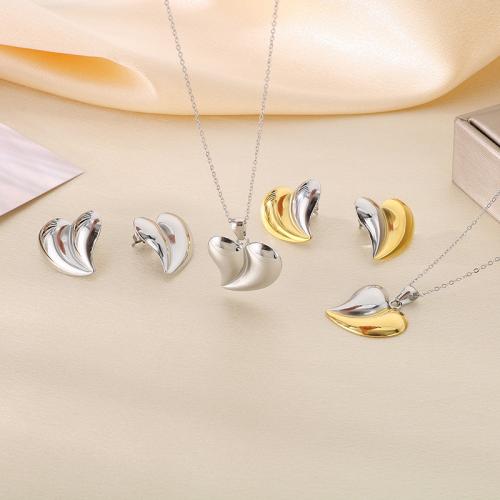 Fashion Stainless Steel Jewelry Sets, 304 Stainless Steel, Stud Earring & necklace, Vacuum Ion Plating & for woman 