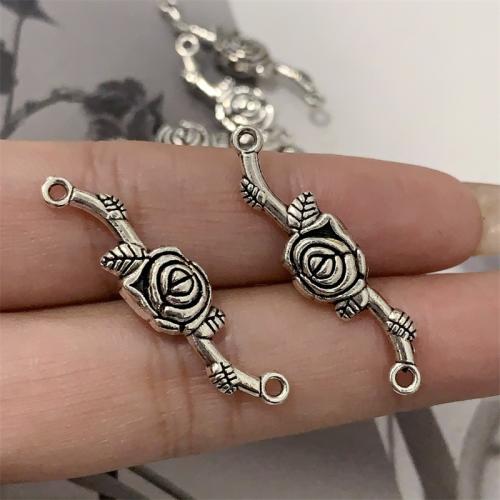 Flower Zinc Alloy Connector, Rose, antique silver color plated, DIY & 1/1 loop 