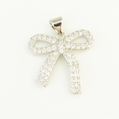 Cubic Zirconia Micro Pave Brass Pendant, Bowknot, silver color plated, DIY & micro pave cubic zirconia [