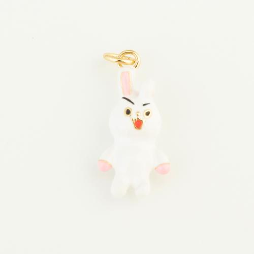 Enamel Brass Pendants, Rabbit, gold color plated, DIY, white 